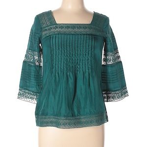 Emerald Green Silk & Lace Sundance Blouse